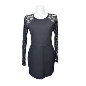 TWO ARROWS Womens Black Lace Stretch Mini Longsleeve‎ Bodycon dress large
